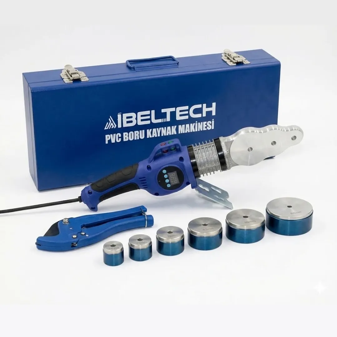 İBELTECH 1000W Termostatlı Plastik Boru Kaynak Makinesi Çantalı 320'C 6 Parça Pafta + Makas+Hassas Isı Ayarı