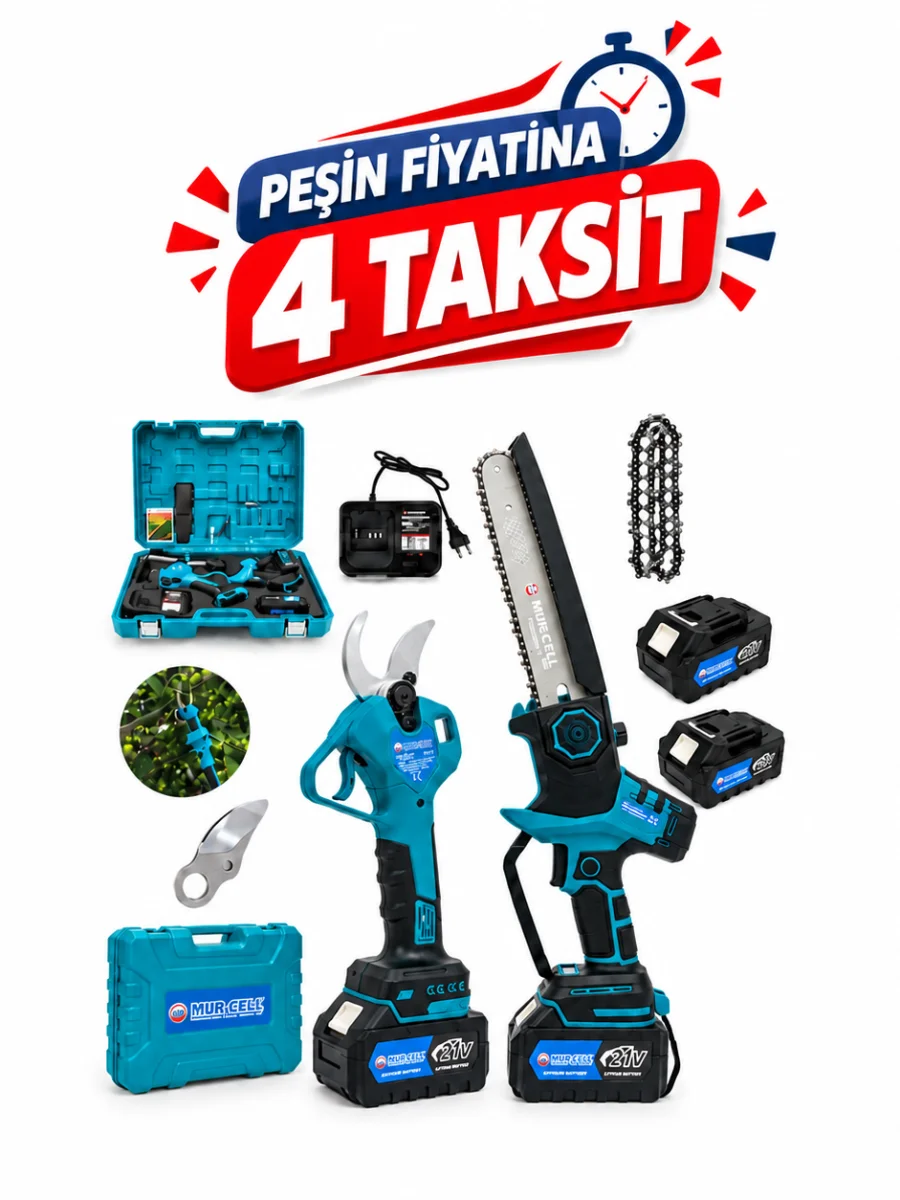 Mur-Cell Dijital Göstergeli 2 Li set 50mm Budama Makası + Kömürsüz Testere TELESKOPSUZ